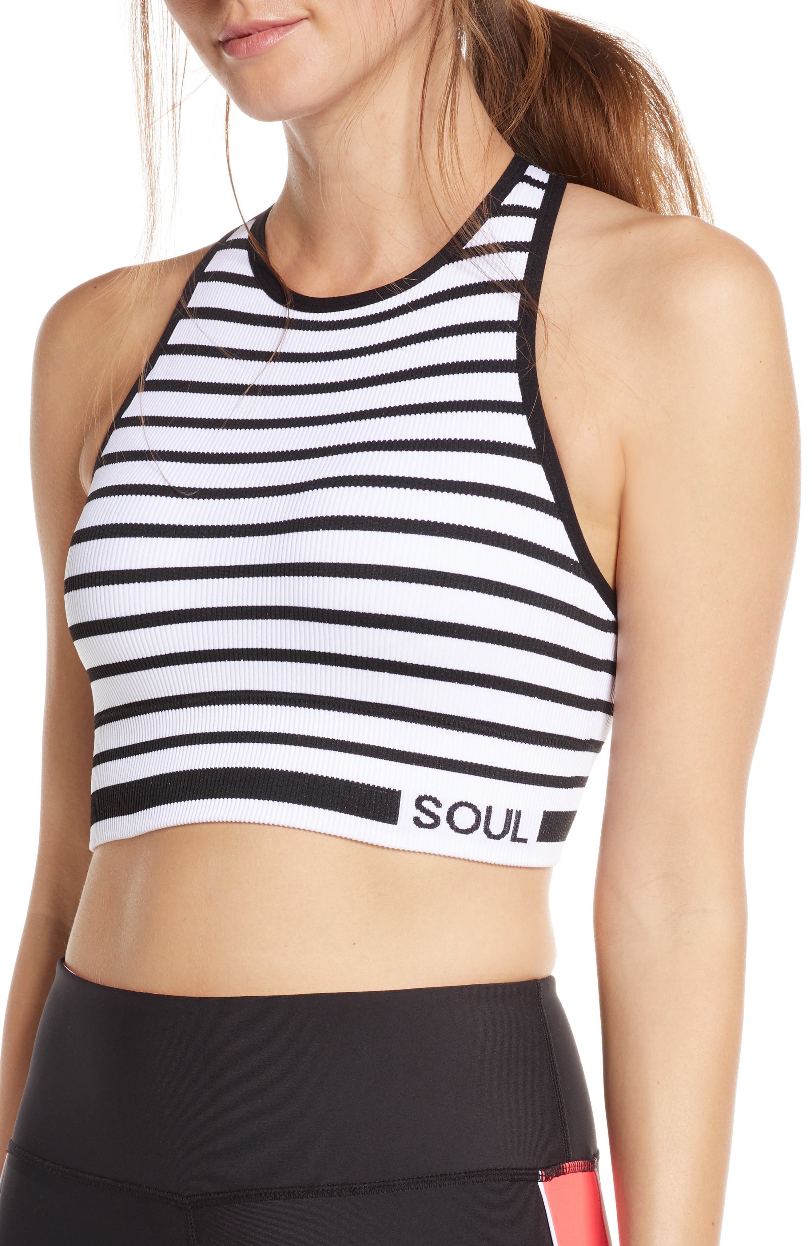 Soul By Soulcycle Stripe Seamless Longline Sports Bra, Black