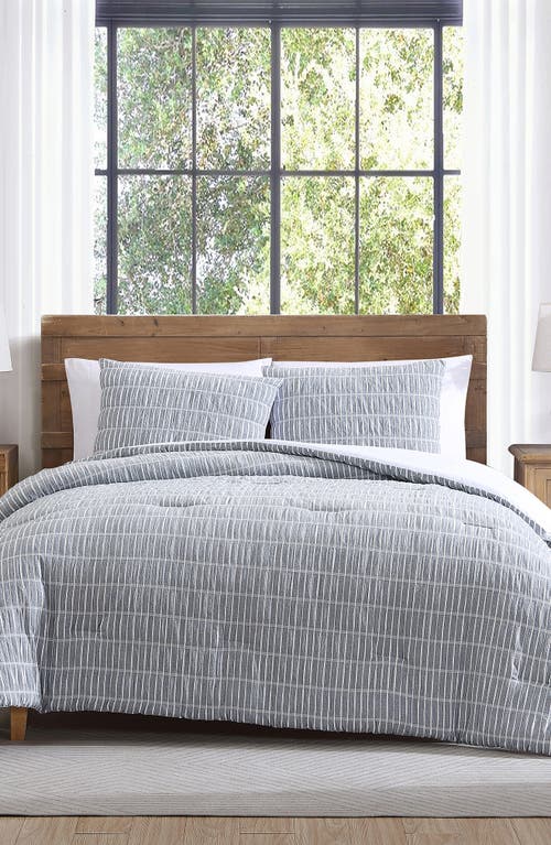 Tahari Stripe Seersucker 3-piece Comforter Set In Denim