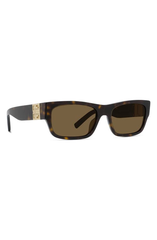 Shop Givenchy 4g 56mm Rectangular Sugnlasses In Dark Havana/roviex