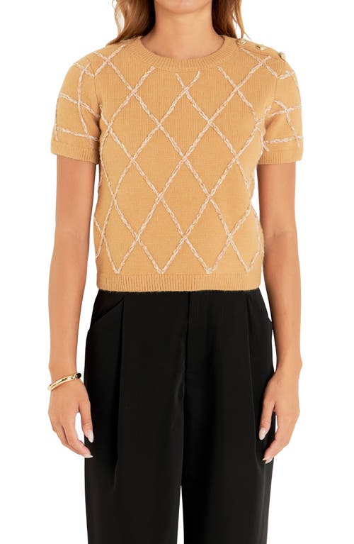 Endless Rose Diamond Pattern Short Sleeve Sweater In Camel