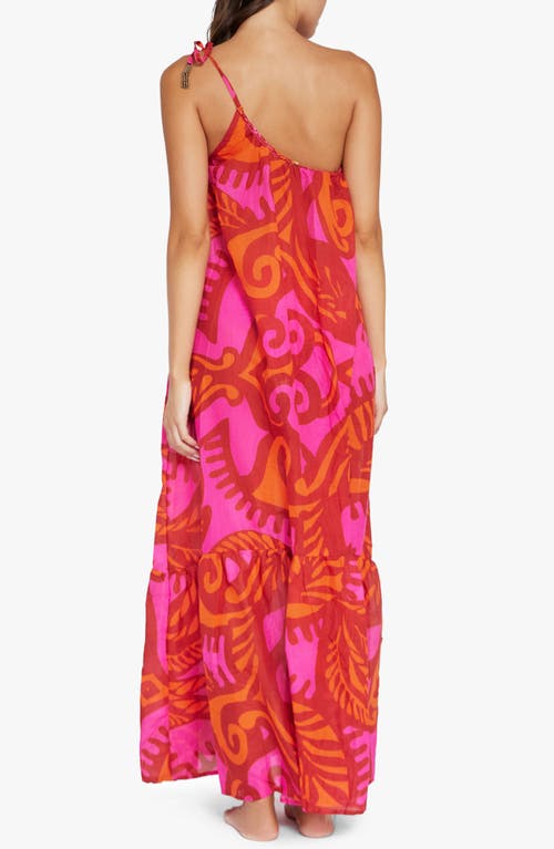 Shop Pq Swim Alessandra Abstract Print One-shoulder Cotton Cover-up Maxi Dress In Florence