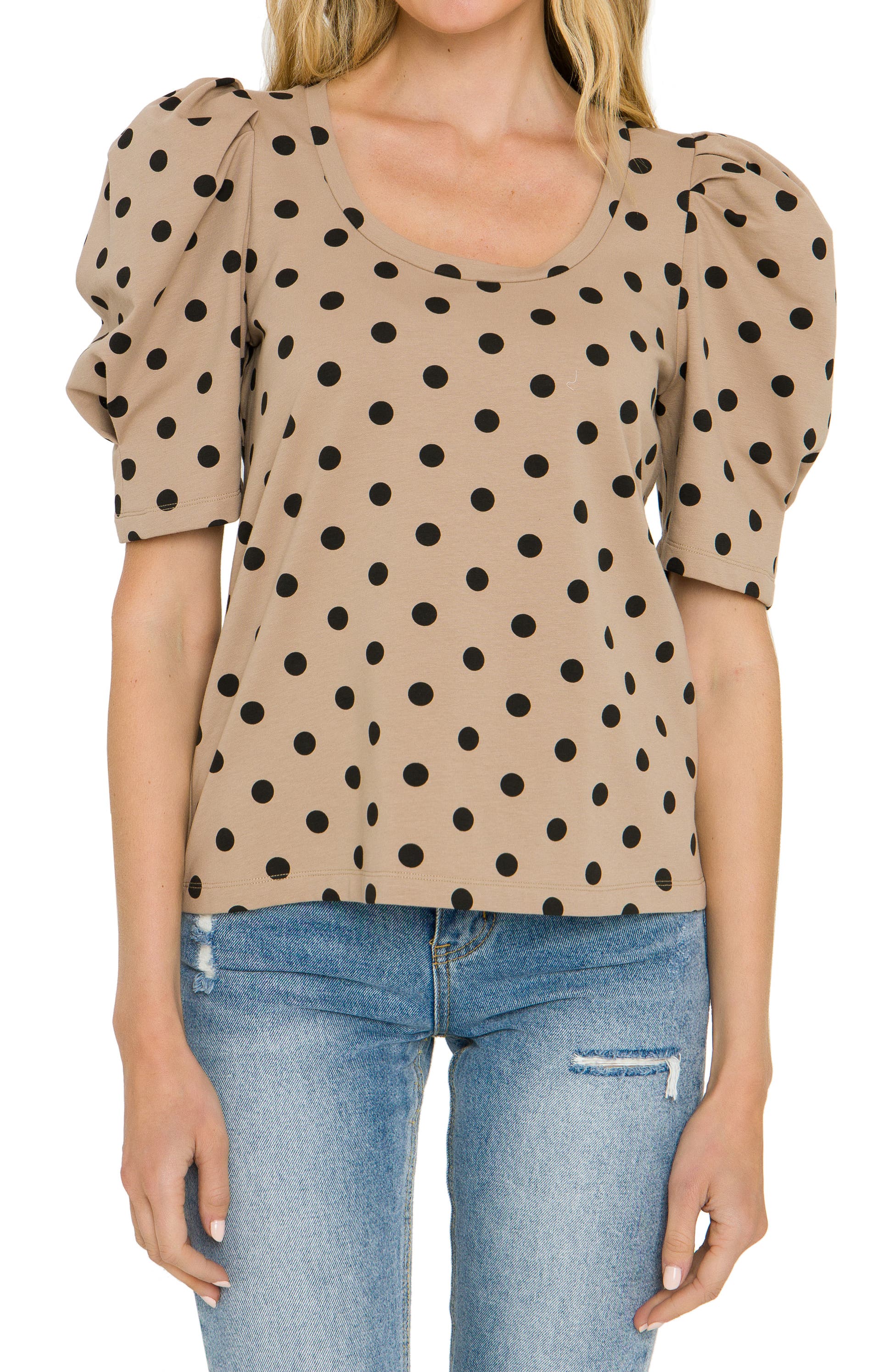 Polka Dot Puff Sleeve Top