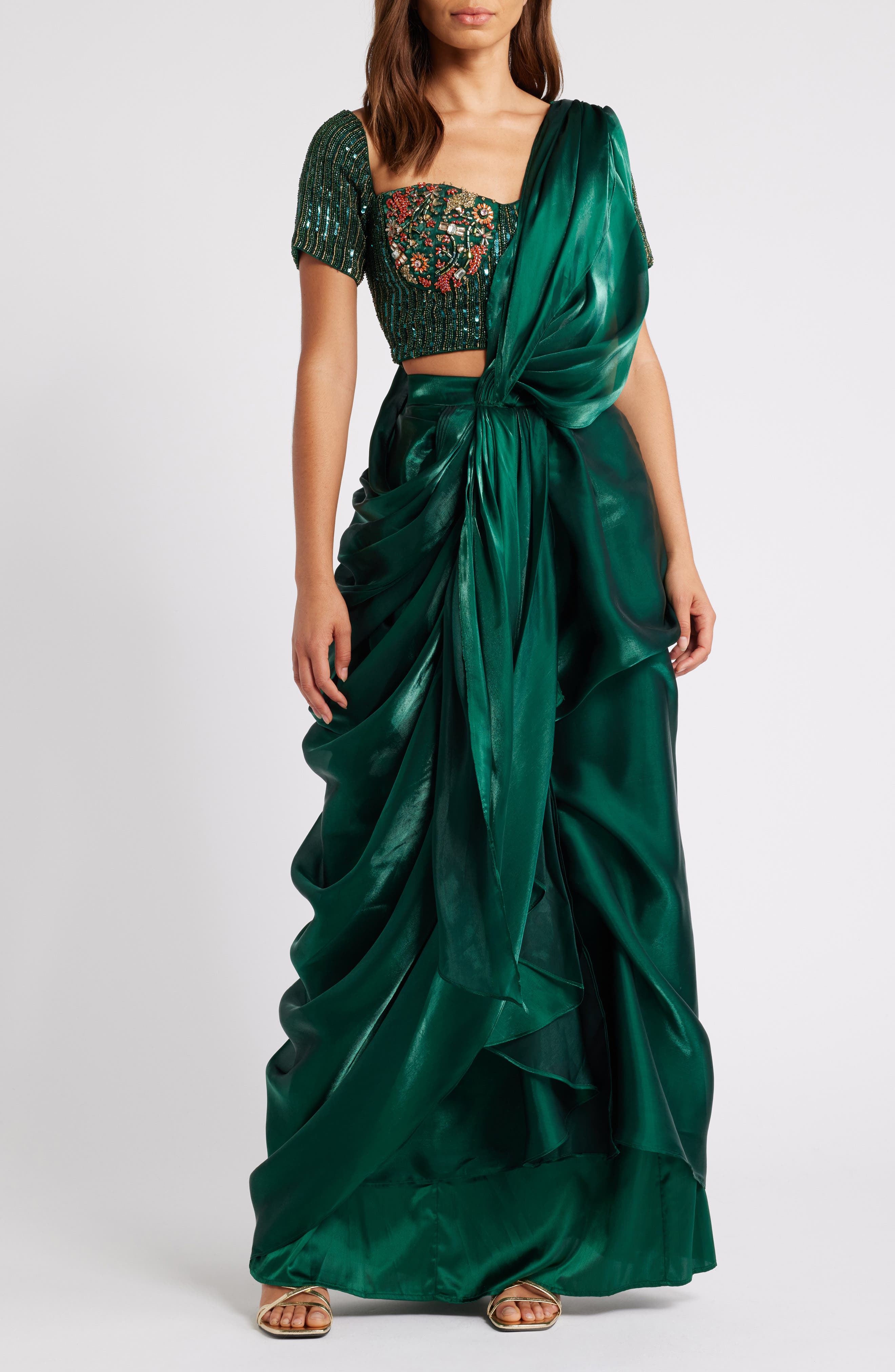 Sani Adya Drape Saree in Emerald 