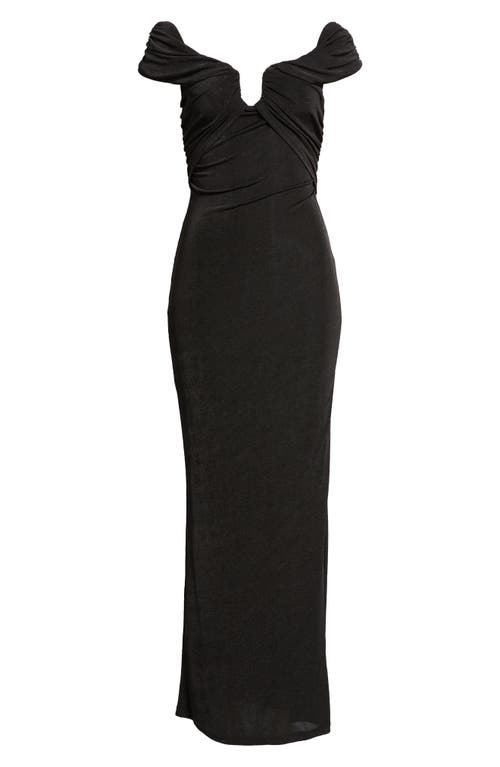 Shop Misha Collection Branca Off The Shoulder Gown In Black