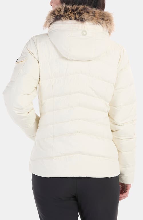 Marmot Ithaca 700 Fill Power Down Hooded Jacket With Faux Fur Trim In Papyrus