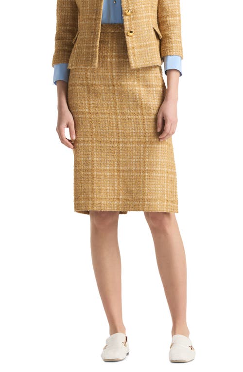 Tonal Tweed Side Slit Skirt in Tan Multi