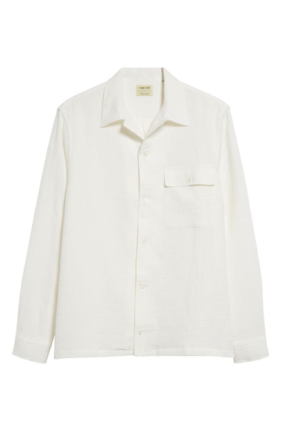 Shop De Bonne Facture Long Sleeve Cotton & Linen Waffle Weave Camp Shirt In Off White