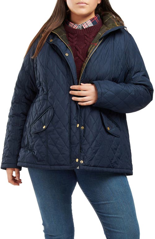 Barbour Millfire Hooded Quilted Jacket in Navy/Classic