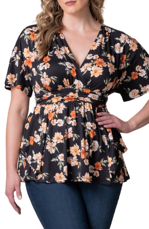 Kiyonna Encore Print Faux Wrap Top In Apricot Floral Print