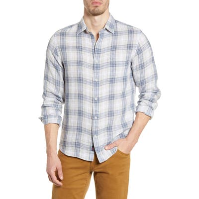 Faherty Regular Fit Plaid Linen Button-Up Shirt, Blue