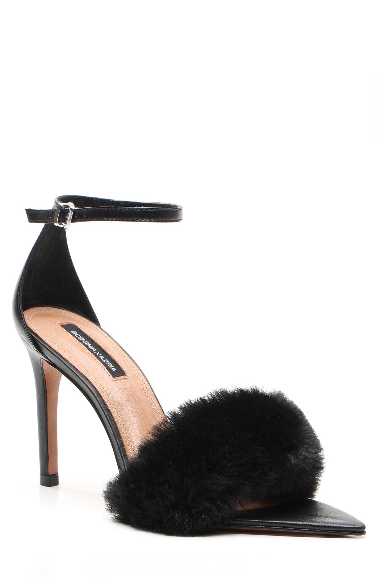fur sandals with strap