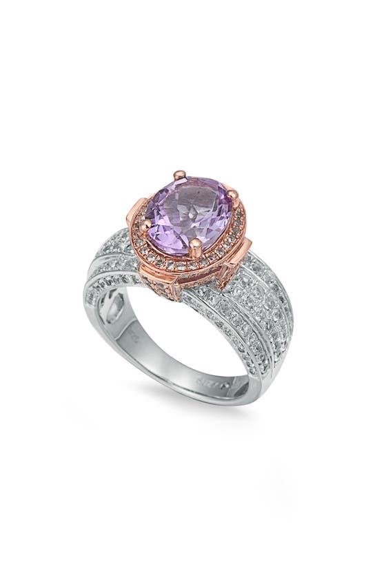 Suzy Levian Two-tone Round Amethyst & White Topaz Halo Ring In Pink