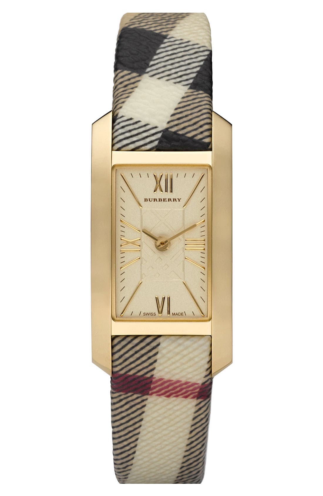 Burberry Ladies' Gold Case Check Strap Watch Nordstrom