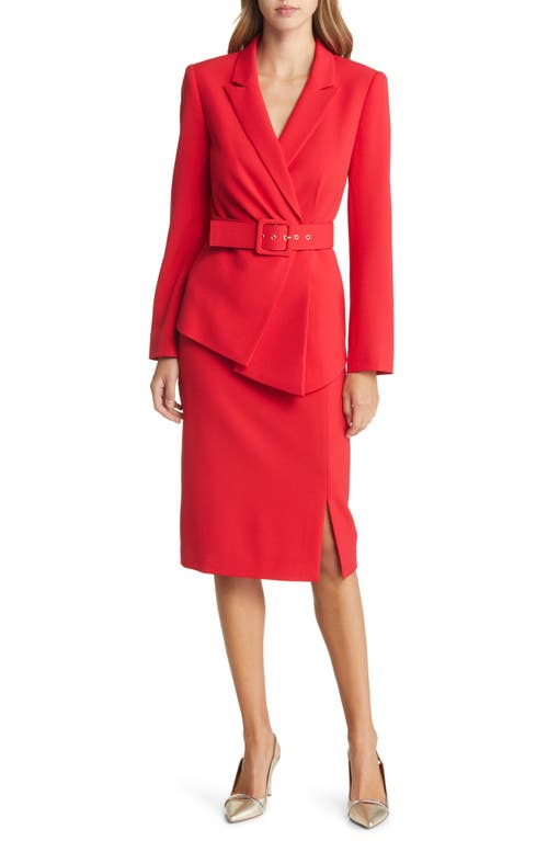 TAHARI ASL Nested Belted Jacket and Skirt in Red