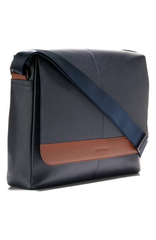 Shop Cole Haan Triboro Leather Messenger Bag In Navy/new British Tan