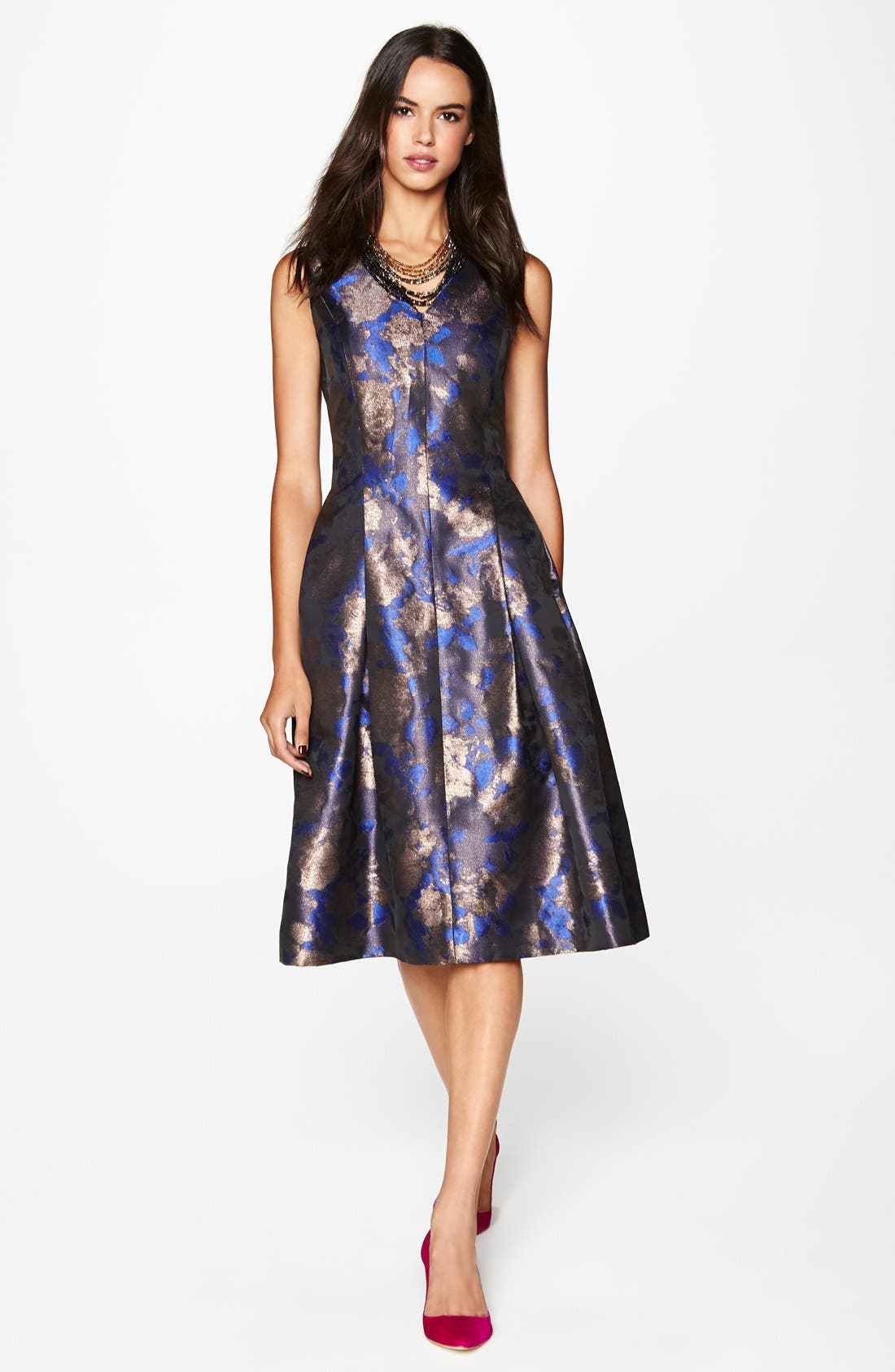 Tahari Metallic Jacquard Fit & Flare Midi Dress Nordstrom