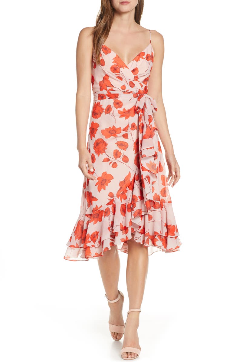 Eliza J Floral Print Faux Wrap Chiffon Dress | Nordstrom