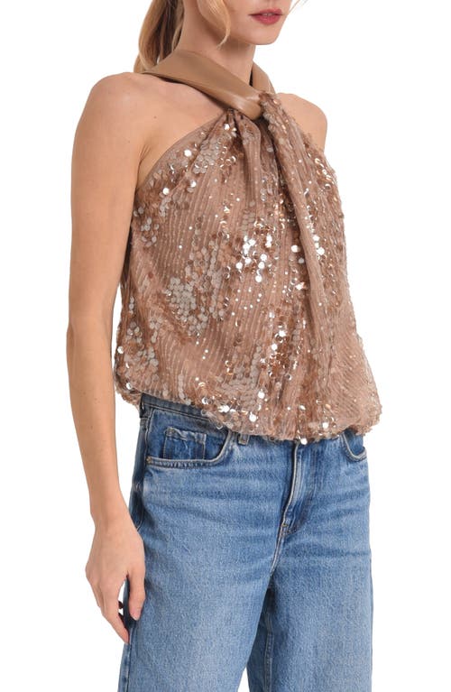 Ciebon Mae Sequin Twist Neck Sleeveless Top In Tan