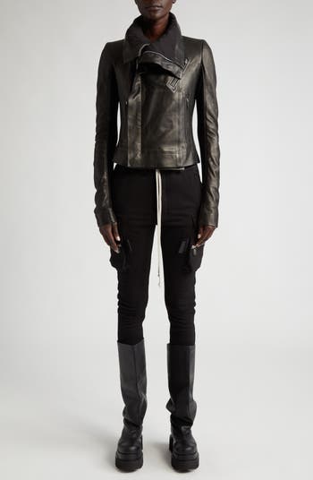 Rick Owens Low Neck leather biker jacket Black Outfit for Womenoutfits for  purchase on Stylaholic