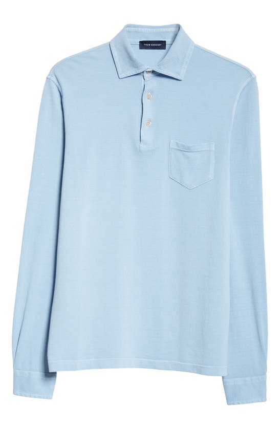 Shop Thom Sweeney Long Sleeve Cotton Piqué Polo In Light Blue