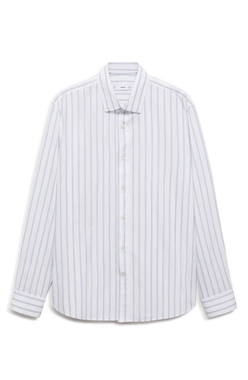 Shop Mango Regular Fit Stripe Button-up Shirt In Sky Blue