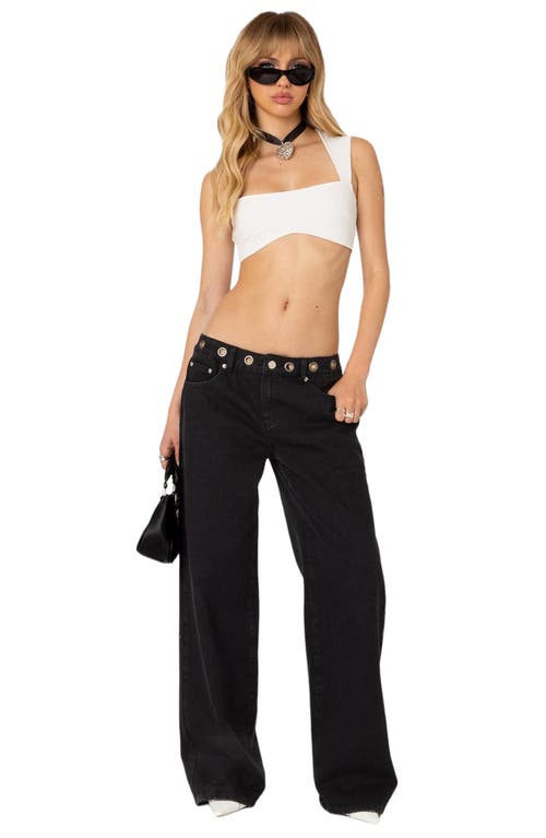 Shop Edikted Libby Grommet Waist Wide Leg Jeans In Black