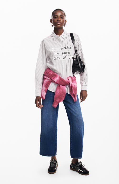 Desigual Cam Yokohama Mixed Stripe Cotton Poplin Button-up Shirt In White