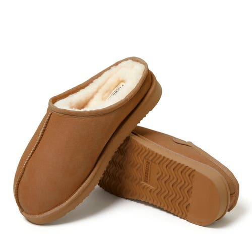 Dearfoams Fireside By Dearfoam Men's Hobart Genuine Shearling Closed Back Slippers In Chestnut