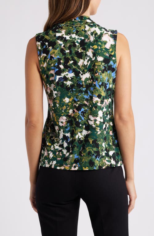 Shop Anne Klein Abstract Floral Triple Pleat Sleeveless Top In Pine Forest Multi