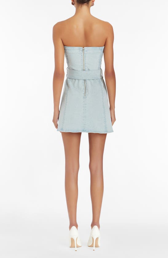 Shop Amanda Uprichard Fae Strapless Denim Minidress In Iceberg