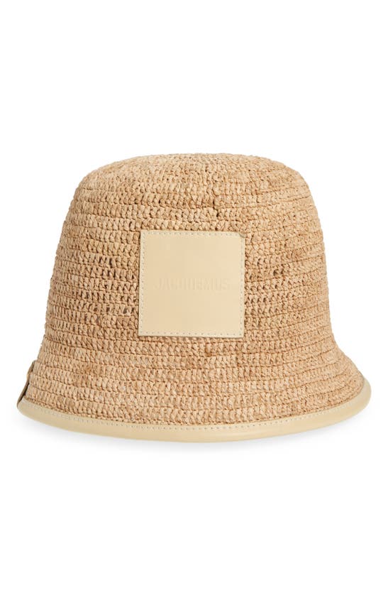 Shop Jacquemus Le Bob Soli Leather & Raffia Bucket Hat In Ivory 120