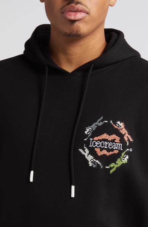 Icecream Embroidered Cotton Graphic Hoodie In Black