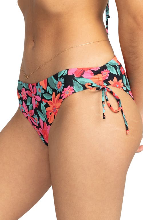 Shop Roxy Beach Classics Hipster Side Tie Bikini Bottoms In Anthracite Floral