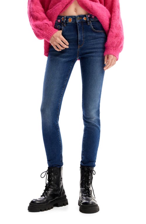 Desigual Floral Embroidered Jeans Blue at Nordstrom,