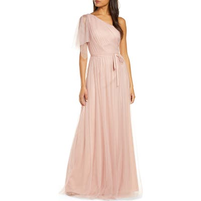 Marchesa Notte One-Shoulder A-Line Bridesmaid Gown, Pink