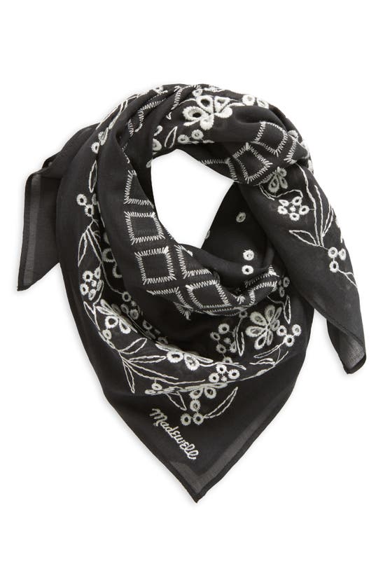 Madewell Embroidered Floral Eyelet Organic Cotton Bandana In Black Coal