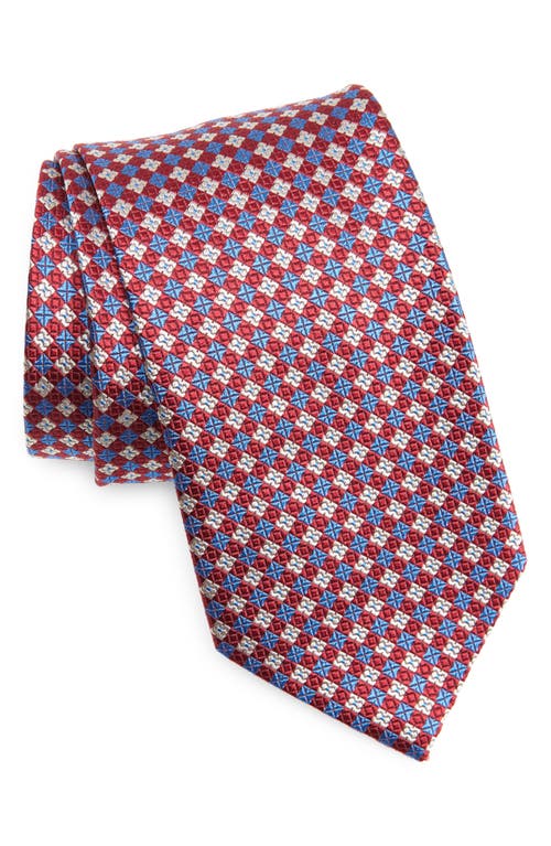 David Donahue Geometric Check Silk Tie in Red 