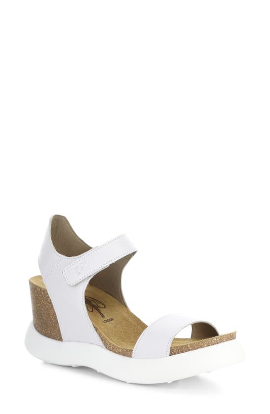 Fly London Gogo Platform Wedge Sandal In 004 White Mousse