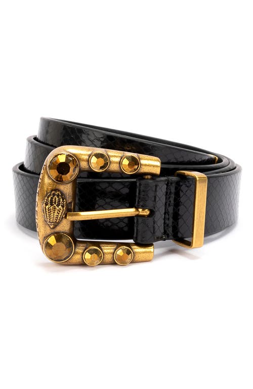 Shop Kurt Geiger London Western Snakeskin Embossed Leather Belt In Black/antique Brass