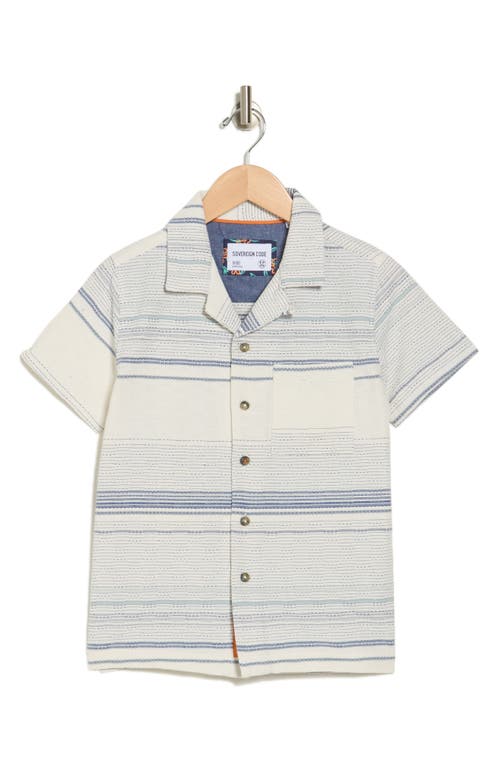 Shop Sovereign Code Kids' Tour Stripe Short Sleeve Cotton Button-up Shirt In White Stripe