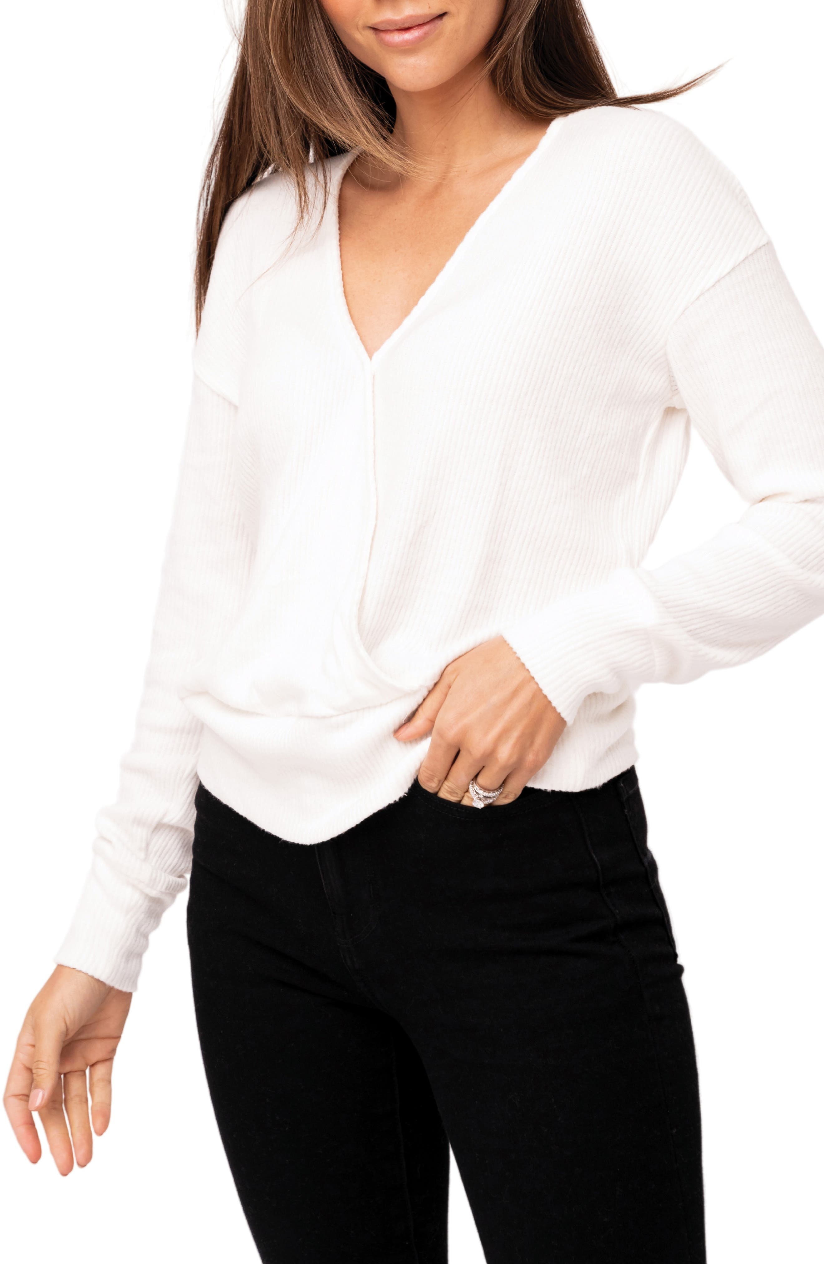 ribbed surplice sweater
