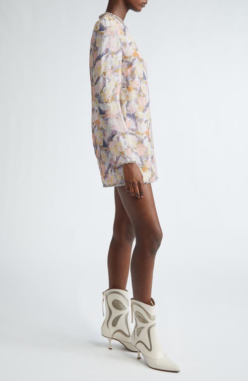 Shop Zimmermann Illustration Diamante Long Sleeve Linen & Silk Minidress In Sorbetto Eden