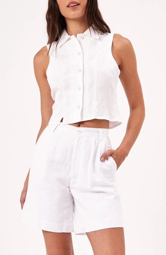 Shop Rolla's Nina Crop Sleeveless Linen Blend Button-up Shirt In White
