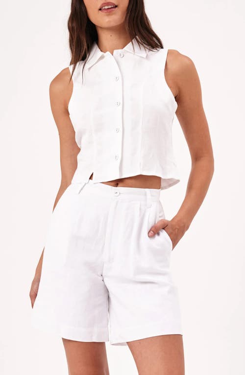 Rolla’s Rolla's Nina Crop Sleeveless Linen Blend Button-Up Shirt in White