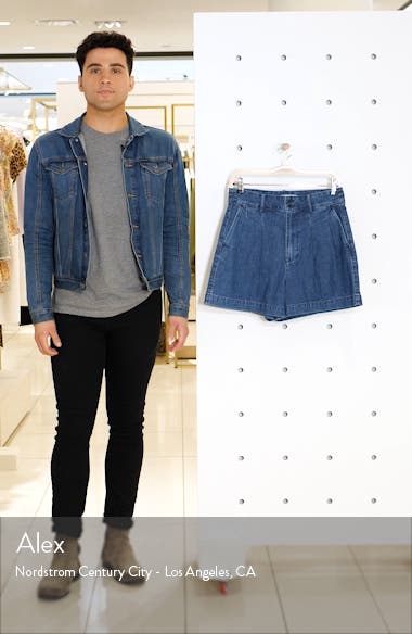 madewell denim pleated shorts