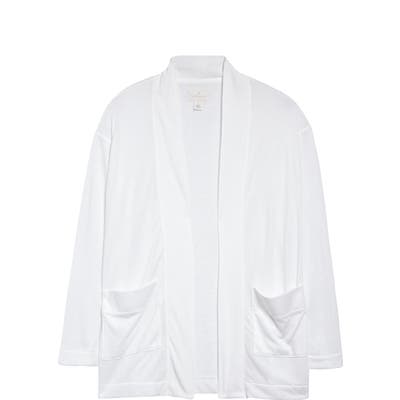 Petite Caslon Open Front Cardigan, White