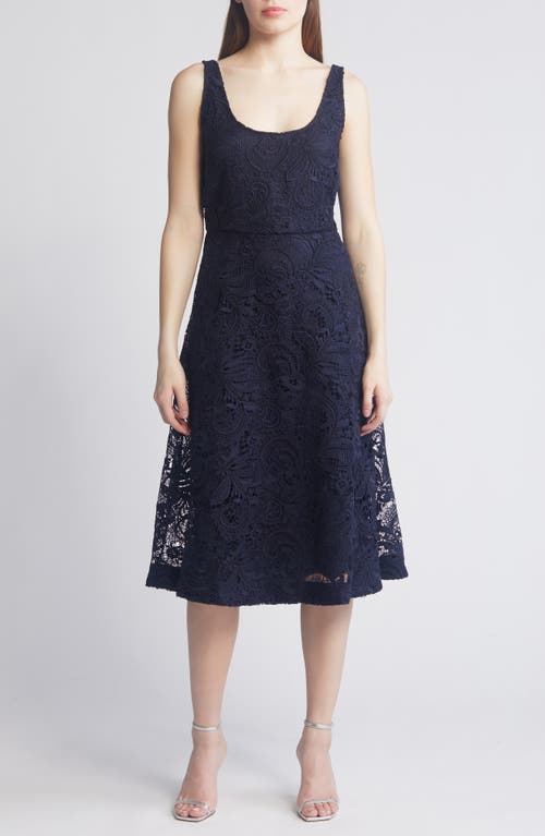 Jacqueline Paisley Lace Midi Dress in Midnight Blue