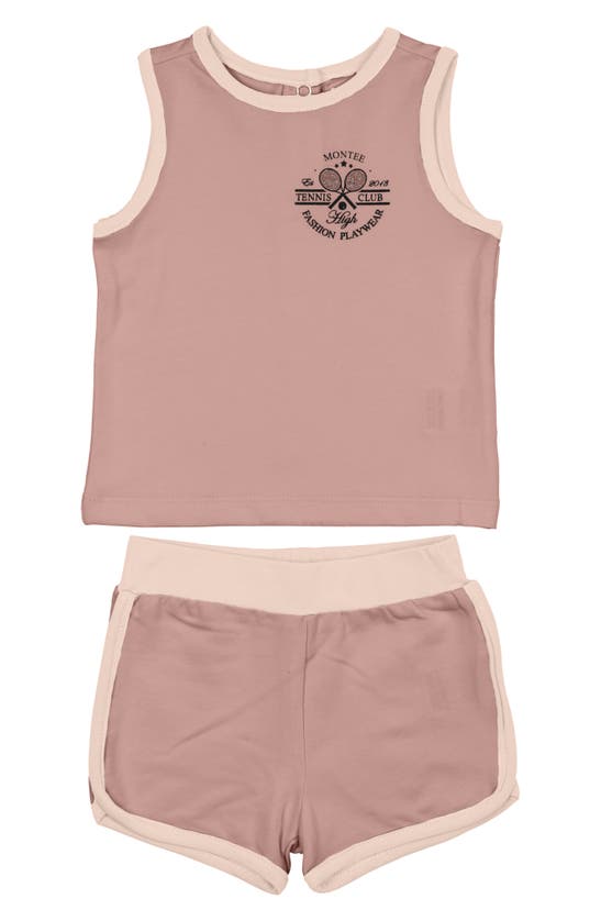 Shop Maniere Manière Tennis Club Tank & Shorts Set In Mauve