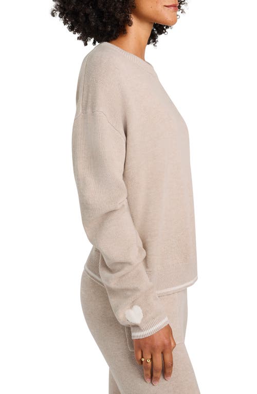 Shop Splendid Elizabeth Heart Detail Cotton Blend Sweater In Toast Heather/snow Heather