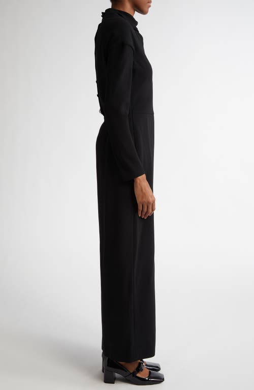 Shop Versace Long Sleeve Side Slit Cady Gown In Black